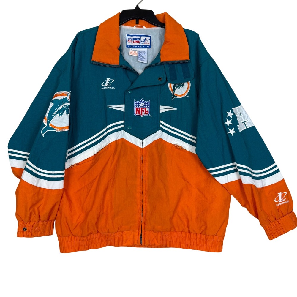 VTG 90s Miami Dolphins NFL Pro Line Logo One 7 Style Heavyweight Windbreaker